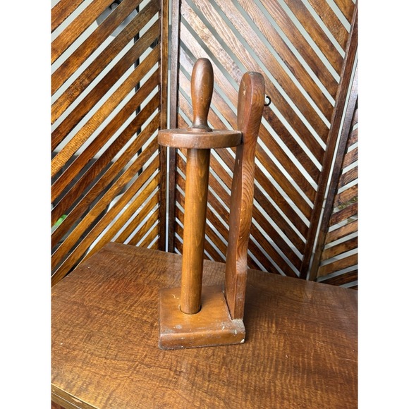 Vintage Solid Wood Paper Towel Holder Free Standing 18" Tall/Cottagecore - Picture 2 of 3